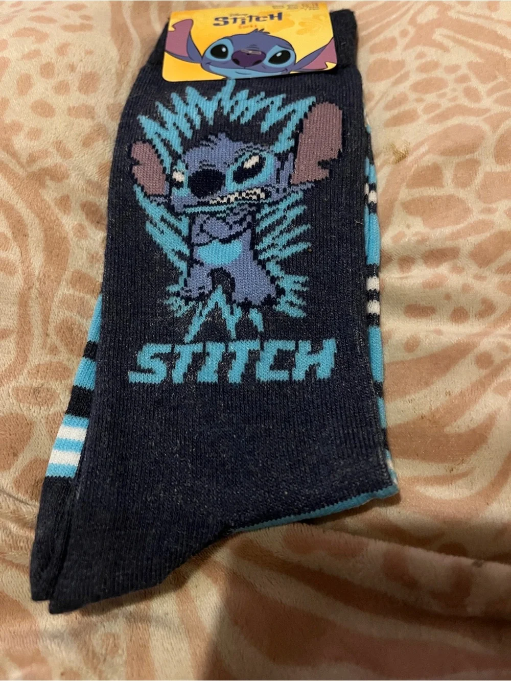 Disney Stitch Crew Socks Black Blue Adult Shoe Size 6.5-12 New With Tags